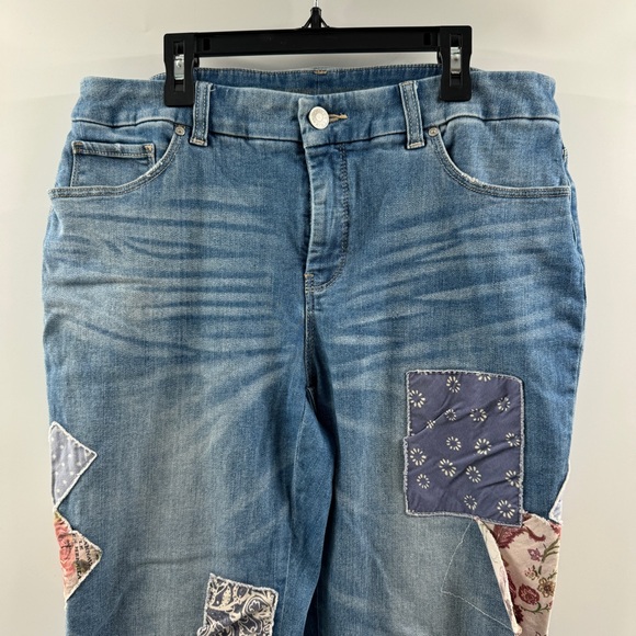 Chico’s Medium Wash Patchwork Jeans Size L - Picture 3 of 12
